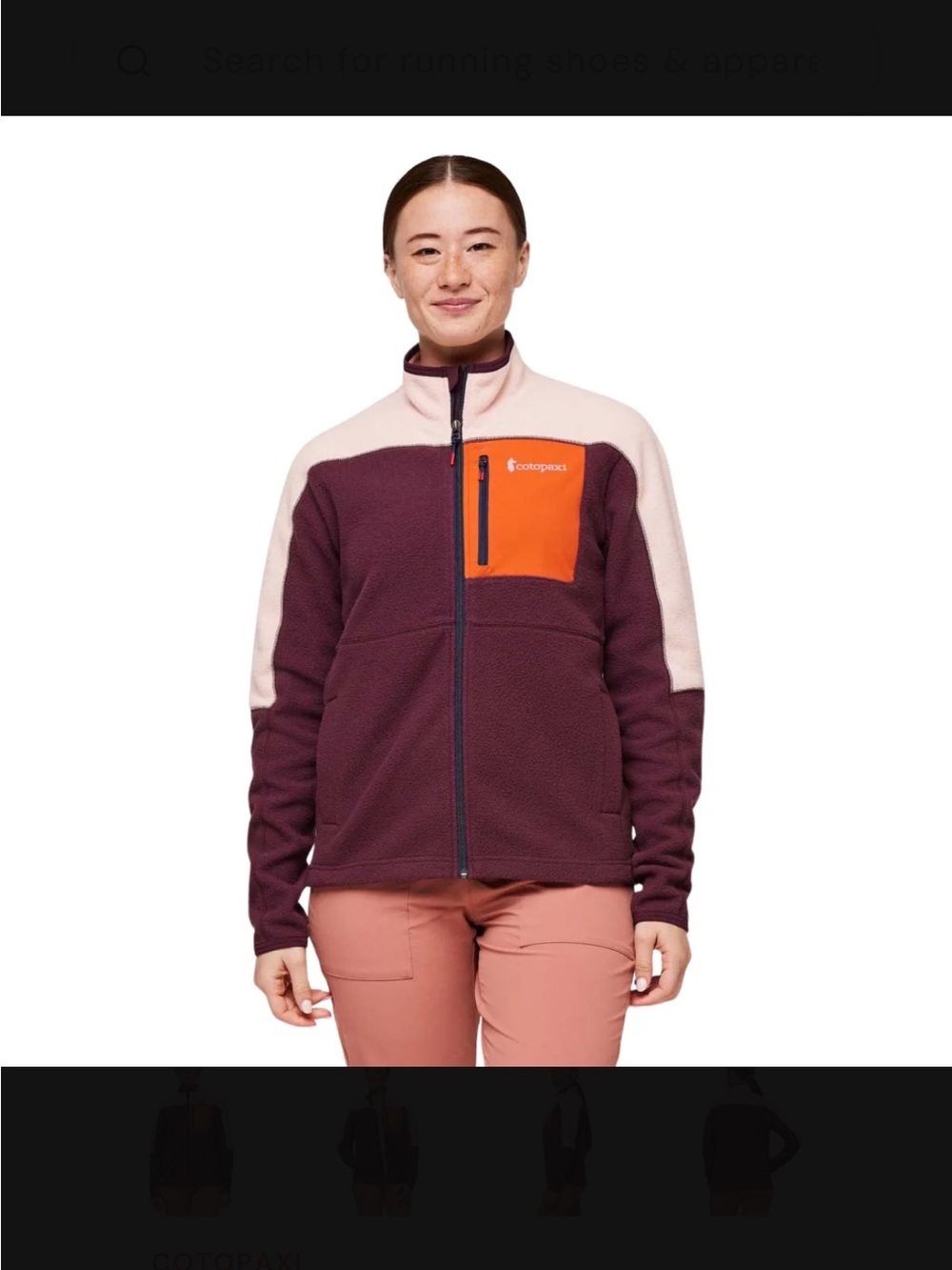 cotopaxi Colorblock Teddy Fleece Jacket in Plum, Cream & Orange